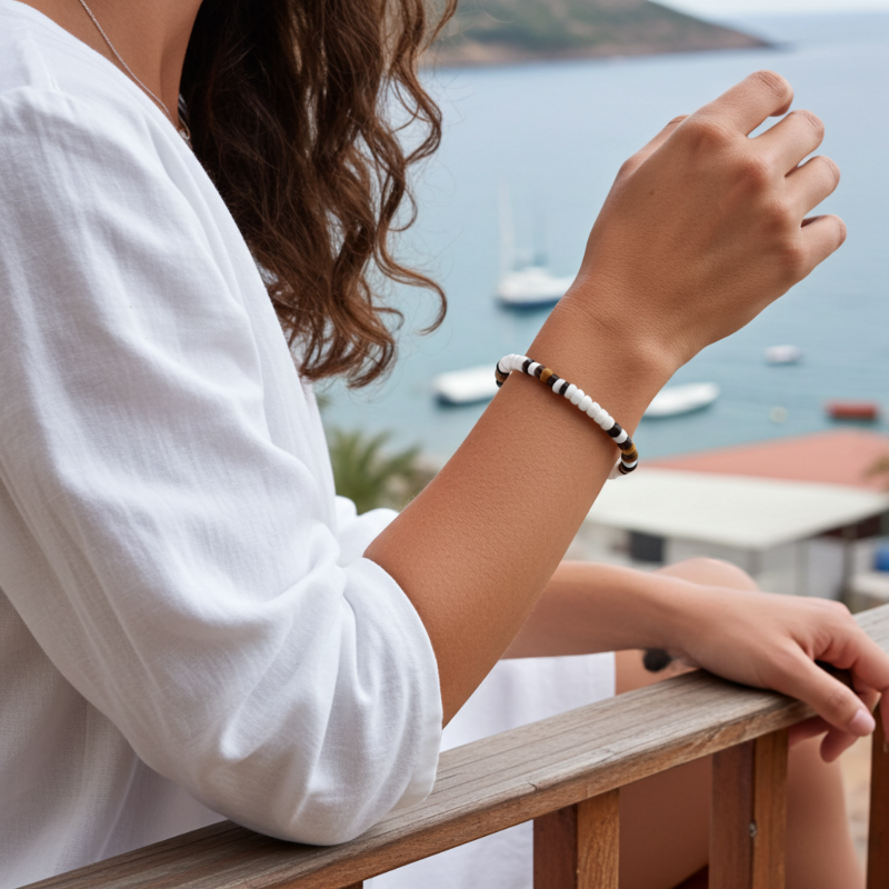 bratara handmade piese sticla lemn