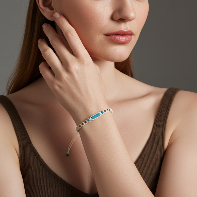 bratara handmade bumbac impletit piatra turcoaz