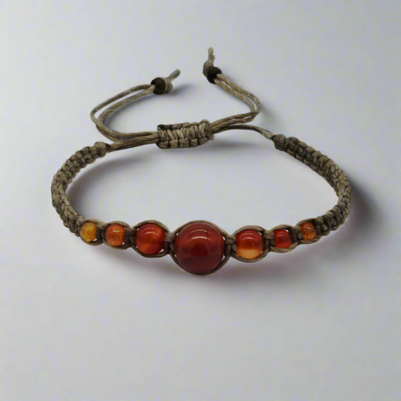 bratara handmade bumbac impletit pietre agat rosu