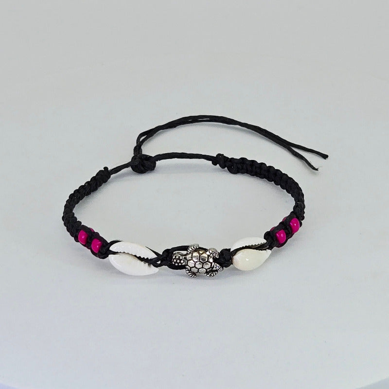 bratara handmade bumbac impletit scoica piatra rosie