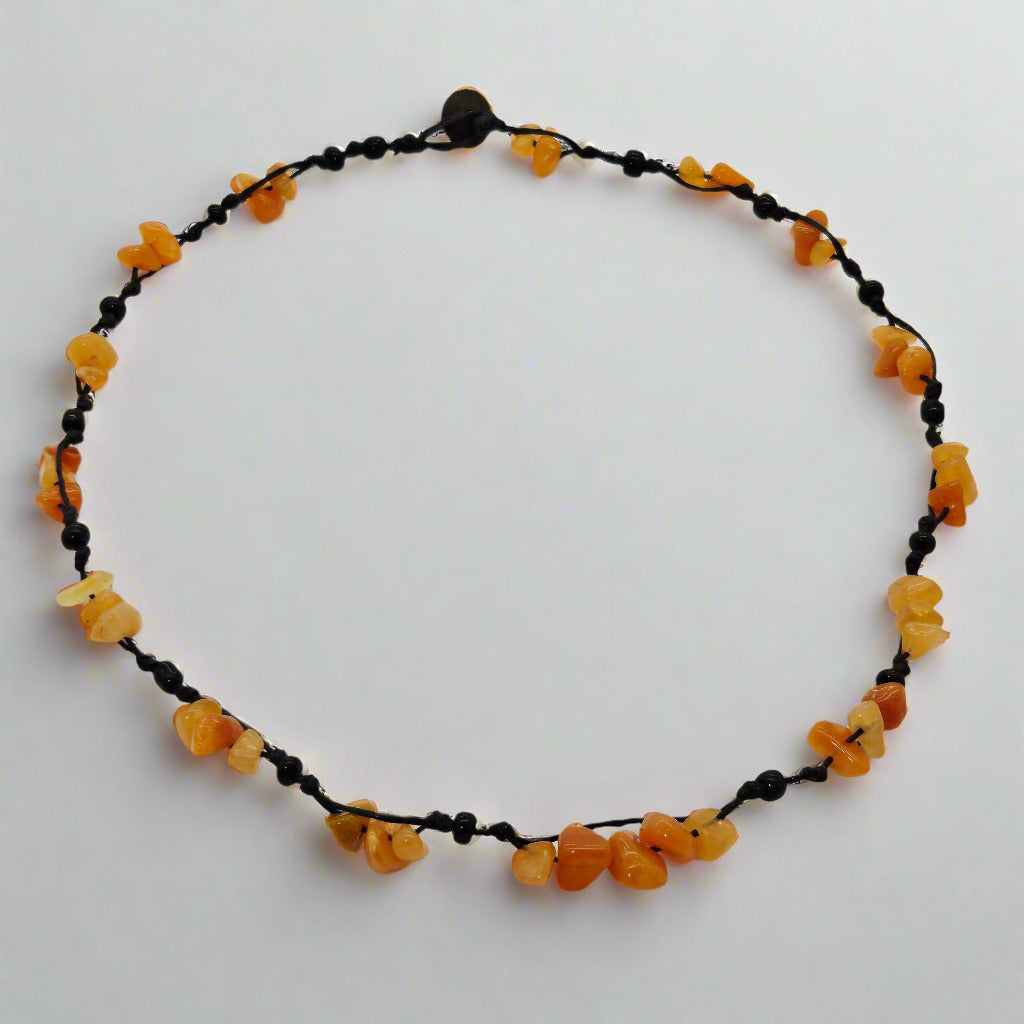 Colier handmade agat portocaliu bumbac impletit