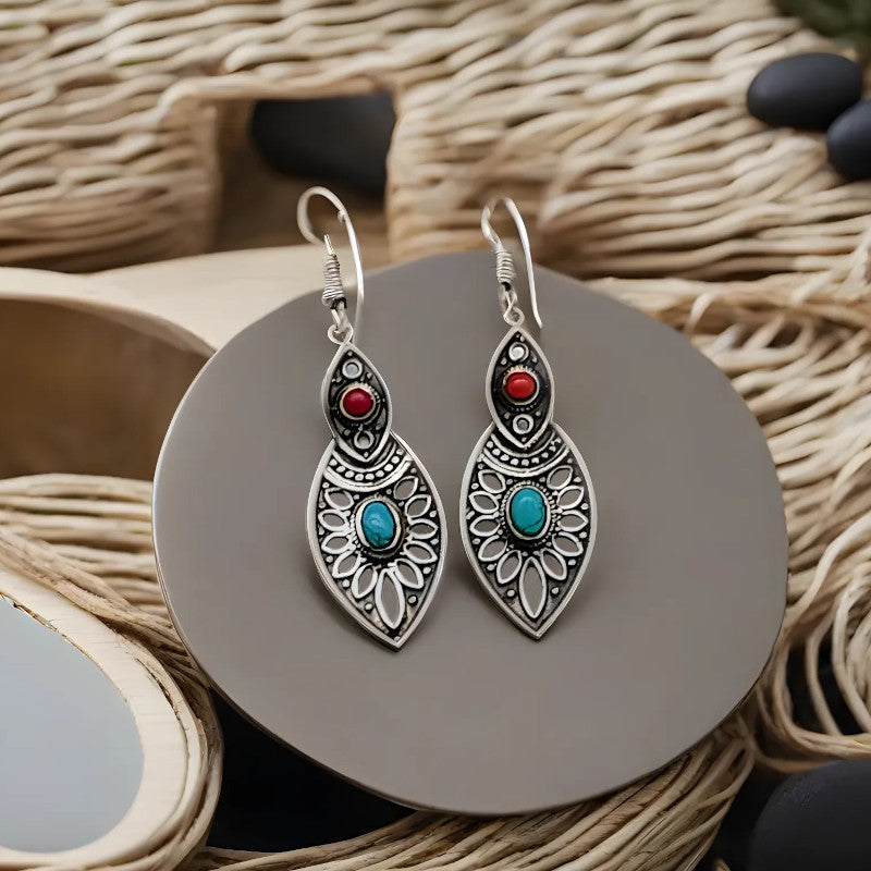 Cercei cu model etnic berber si piatră naturală