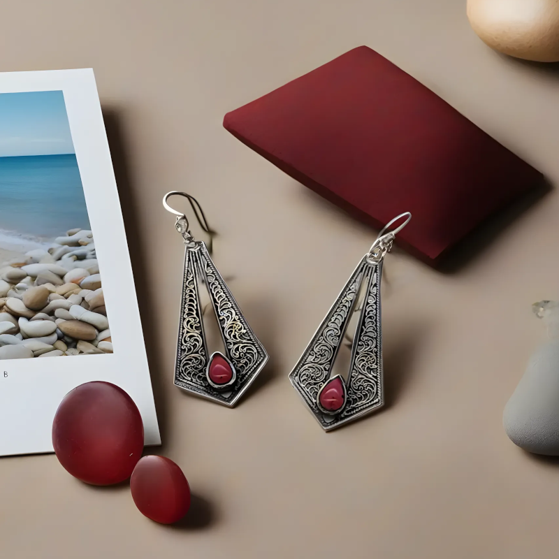 Cercei cu piatră naturală model geometric