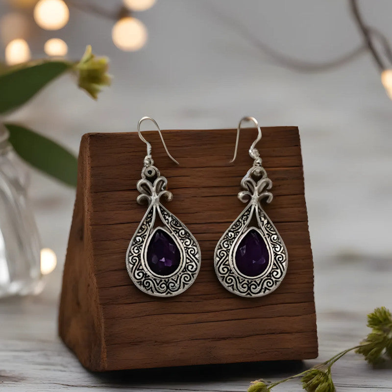 Cercei teardrop cu detalii etnice