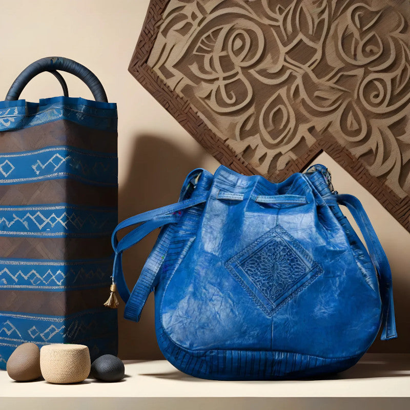 geanta mare de umar piele cu modele etnice berbere