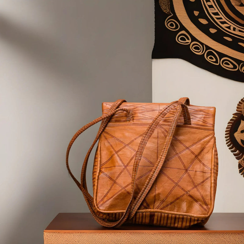 geanta handmade piele caramel modele etnice