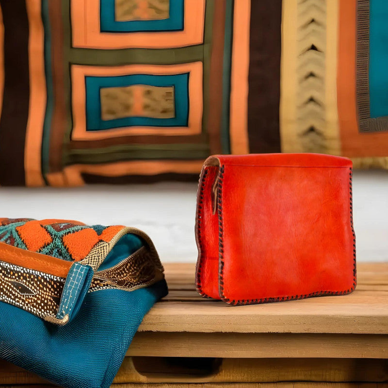 geanta marocana piele artizanala portocalie