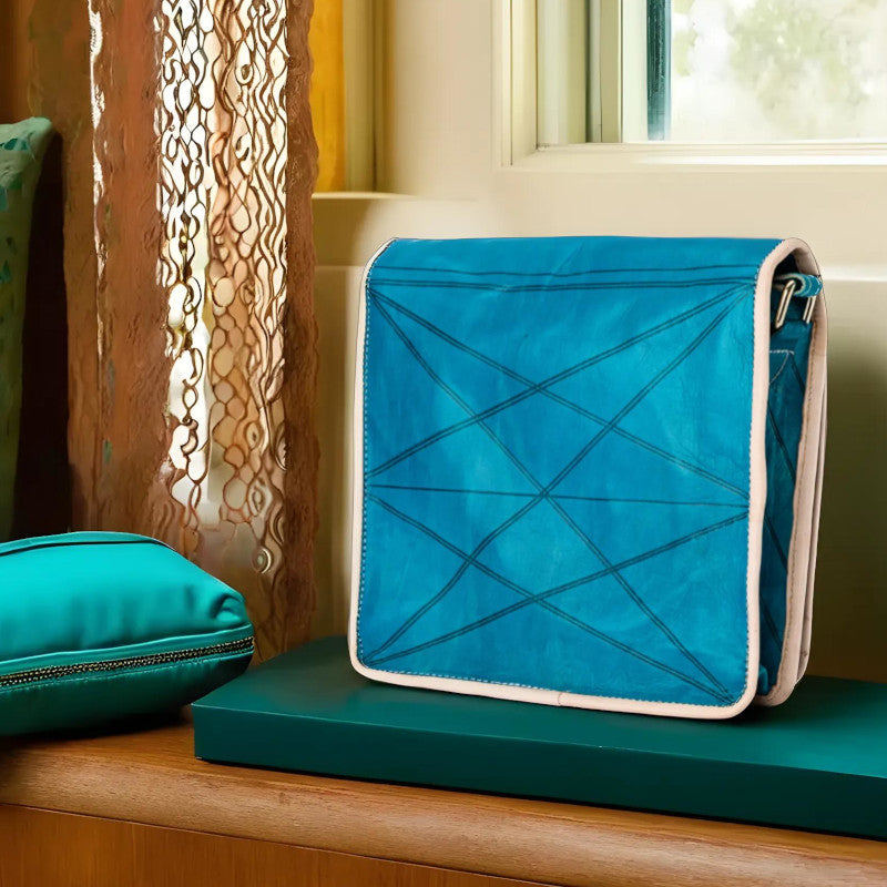 geanta artizanala piele turcoaz