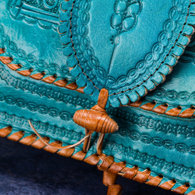 geanta handmade piele turcoaz modele etnice