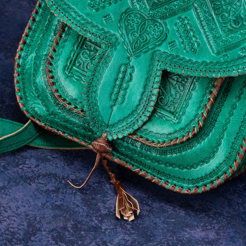geanta handmade piele verde modele etnice