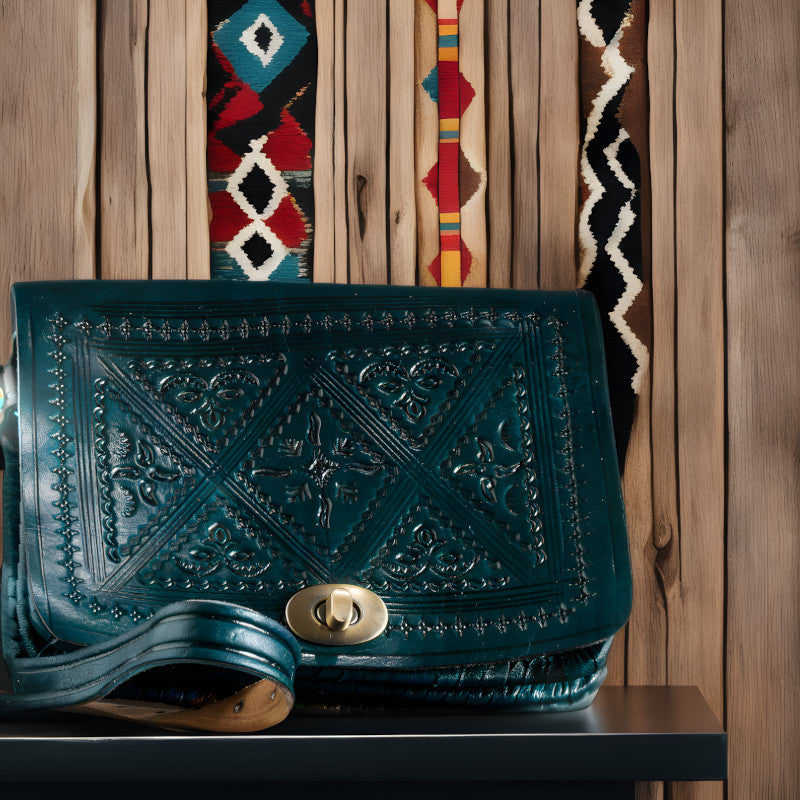 geanta piele verde inchis