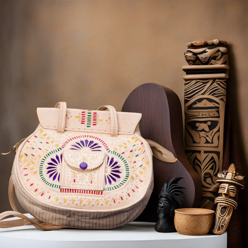 geanta handmade piele beige modele etnice