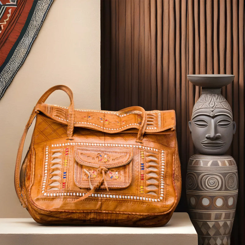 geanta handmade piele caramel modele etnice