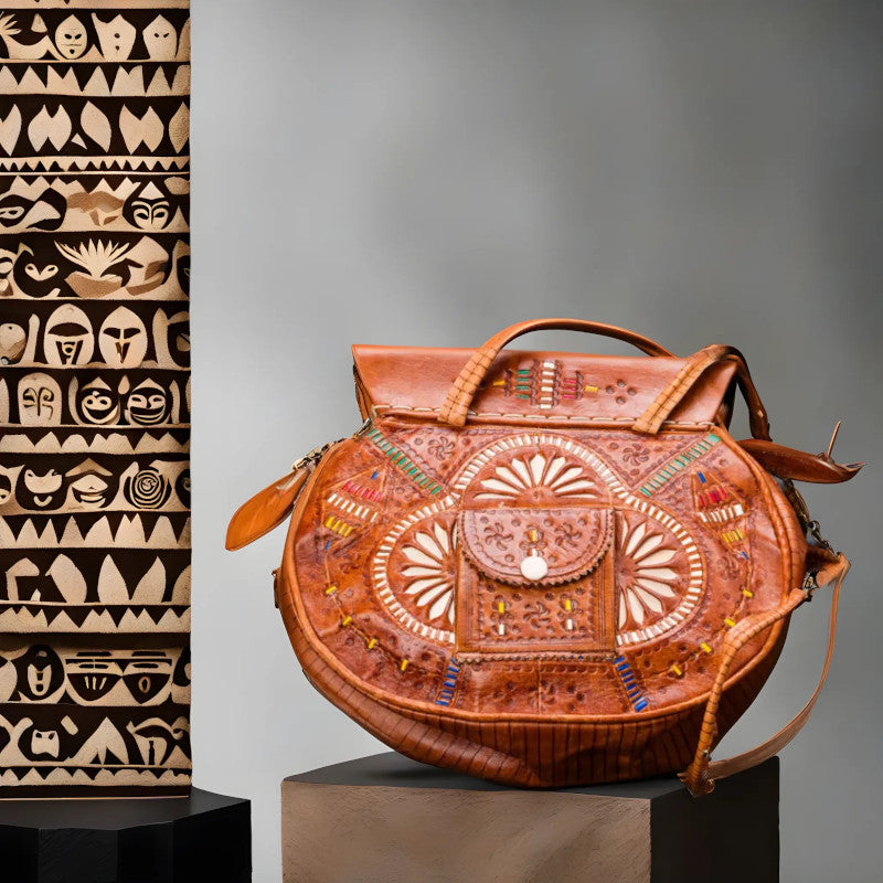 geanta handmade piele caramel modele etnice