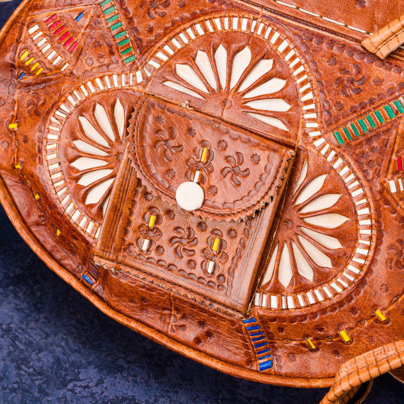 geanta handmade piele caramel modele etnice