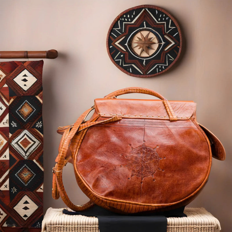 geanta handmade piele caramel modele etnice