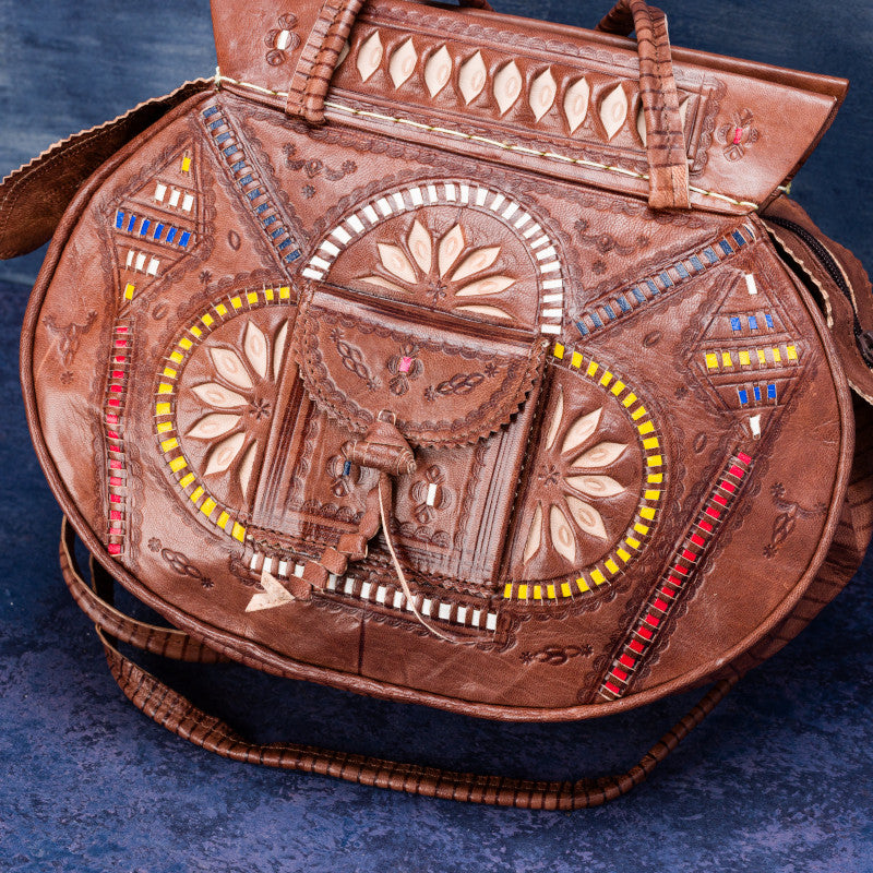 geanta handmade piele maro modele etnice