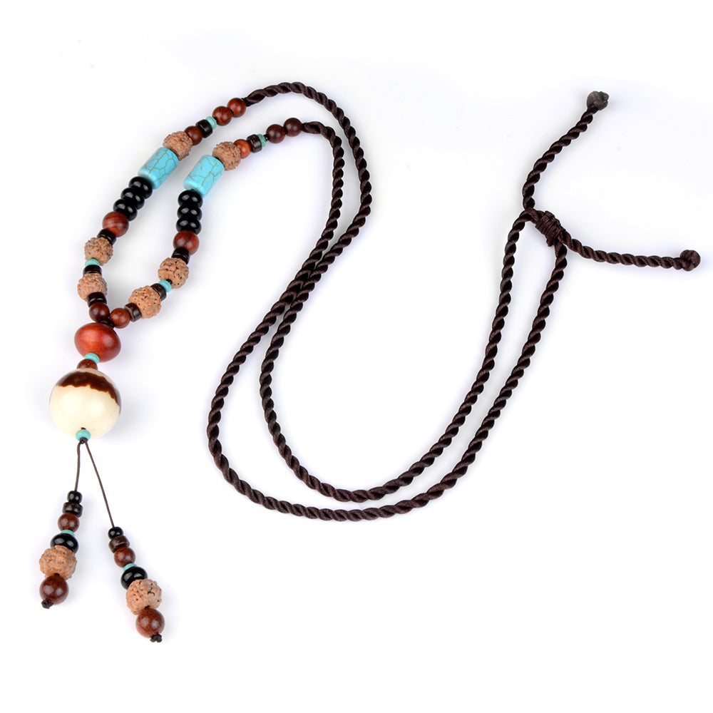 Colier handmade, din lemn de santal si Agat Turcoaz - Ilisio.ro