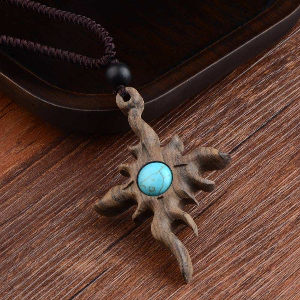 Colier handmade, din lemn antichizat si pietre semipretioase de Agat Turcoaz - Ilisio.ro
