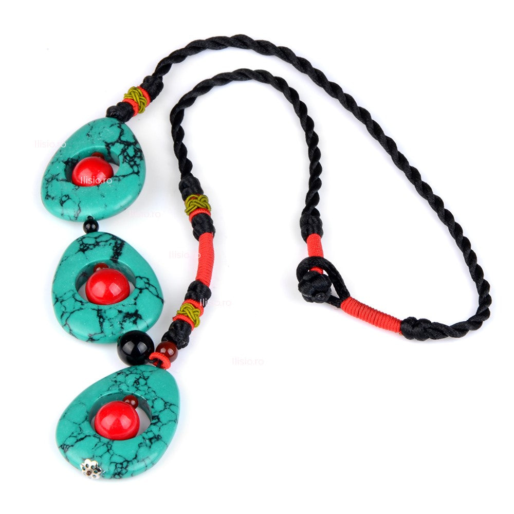 Colier handmade, cu pietre semipretioase, de Agat Turcoaz si Rosu