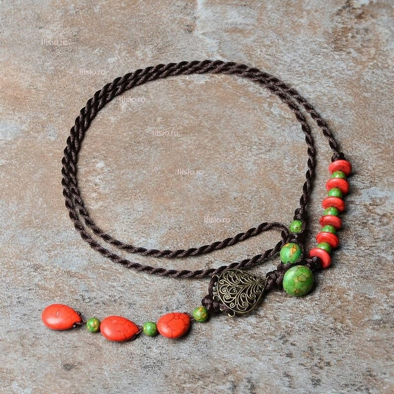 Colier handmade, cu pietre semipretioase, de Agat Verde si Rosu