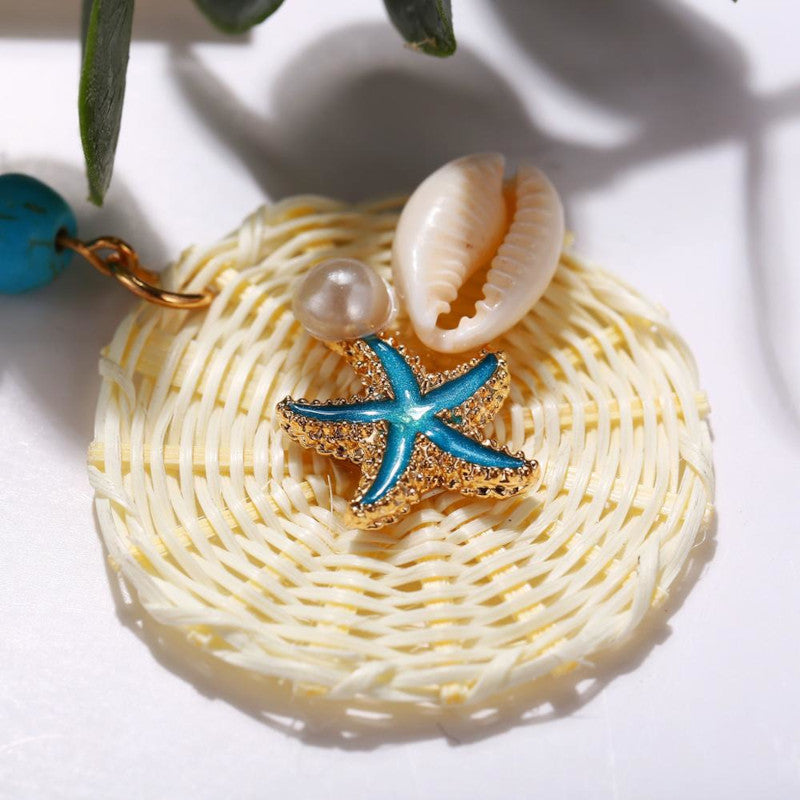 Cercei rotunzi din ratan cu piatră de agat si scoica