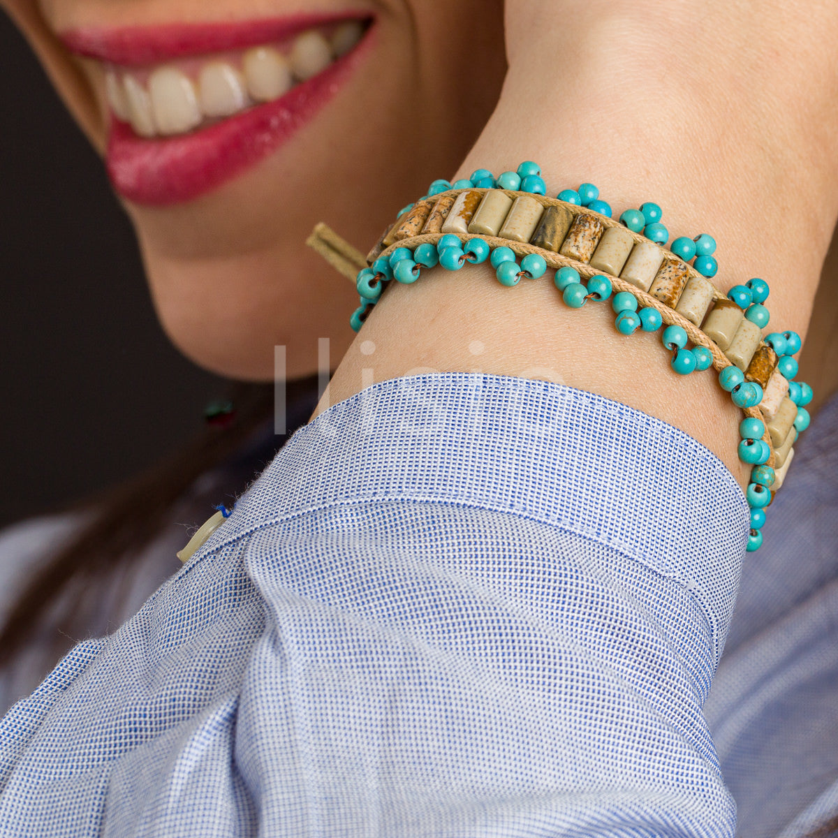 Bratara din pietre semipretioase de Jasp Turcoaz si Maro - Ilisio.ro