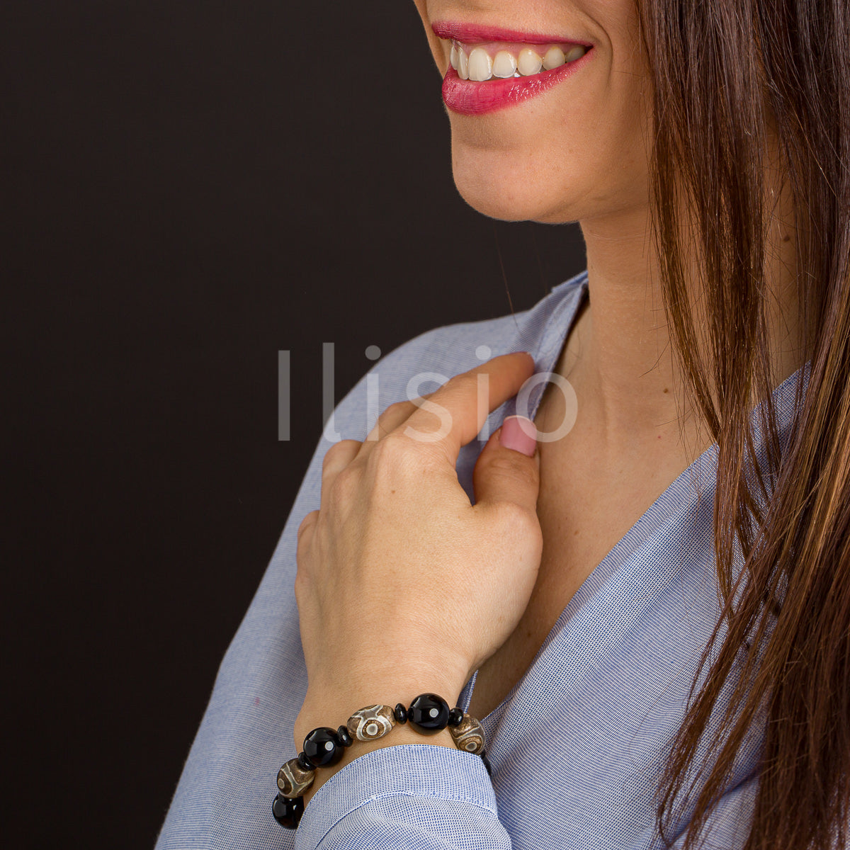 Bratara handmade, pentru cadou femei, din pietre semipretioase, de Agat Tibetan Dzi - Ilisio.ro