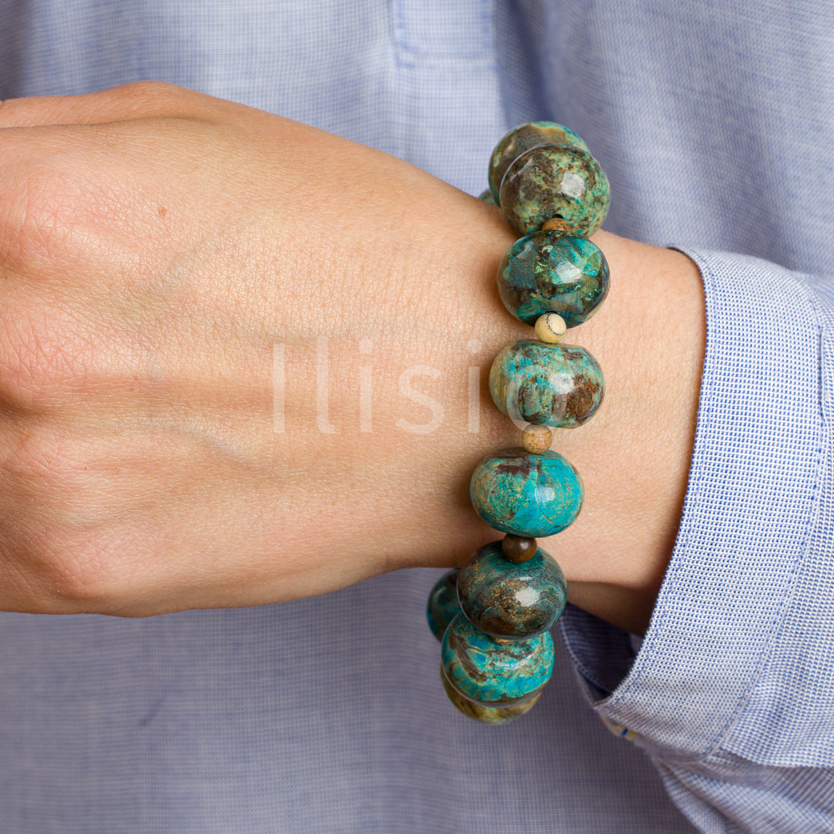 Bratara handmade, din pietre semipretioase rotunde, de Jasp oceanic - Ilisio.ro