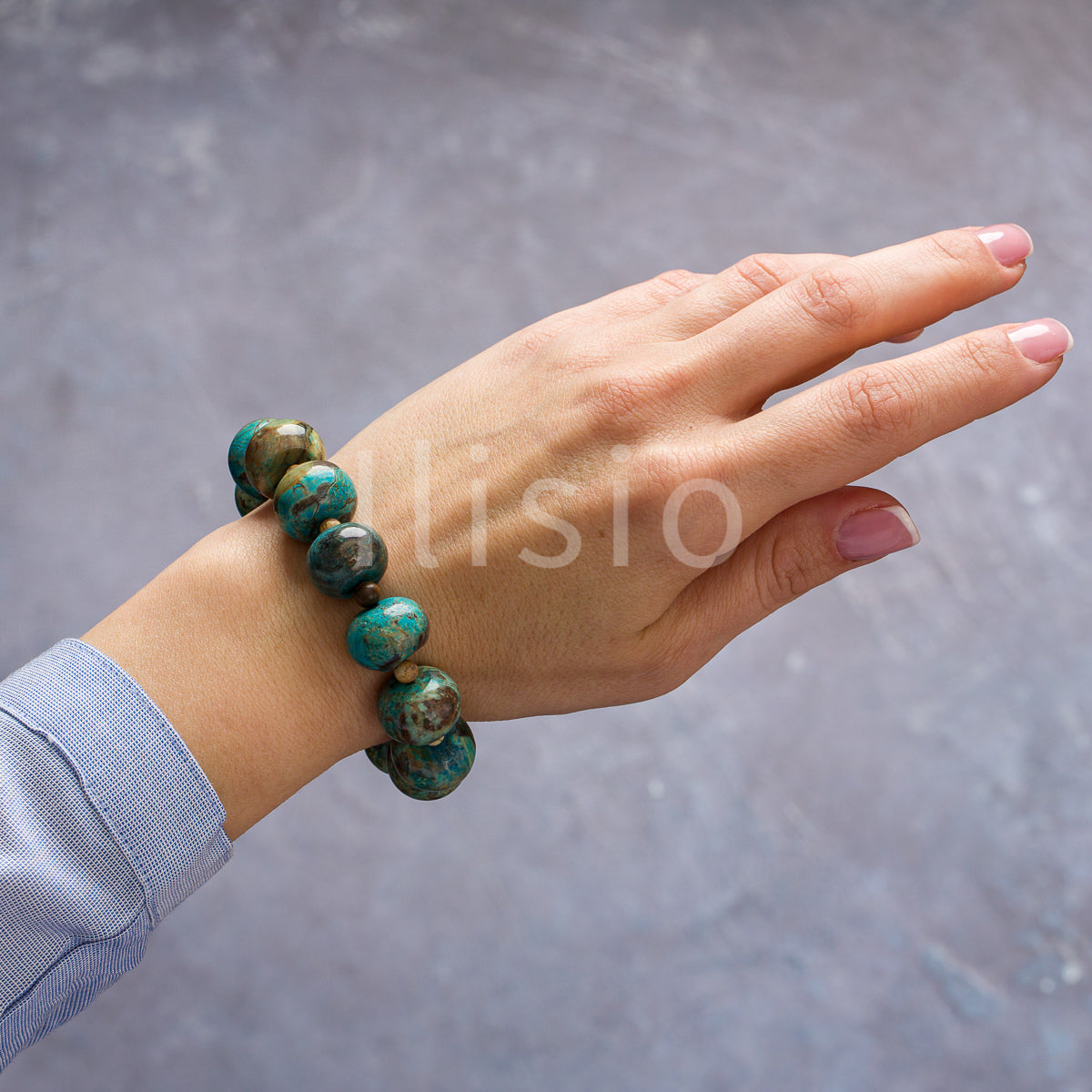 Bratara handmade, din pietre semipretioase rotunde, de Jasp oceanic - Ilisio.ro