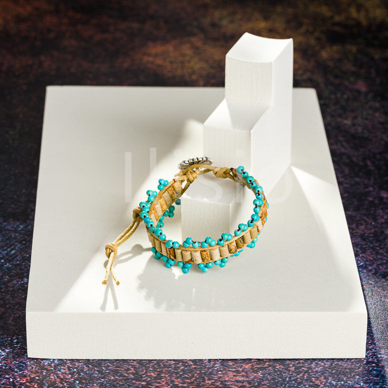 Bratara handmade, din pietre semipretioase, de Jasp Beige si Turcoaz - Ilisio.ro