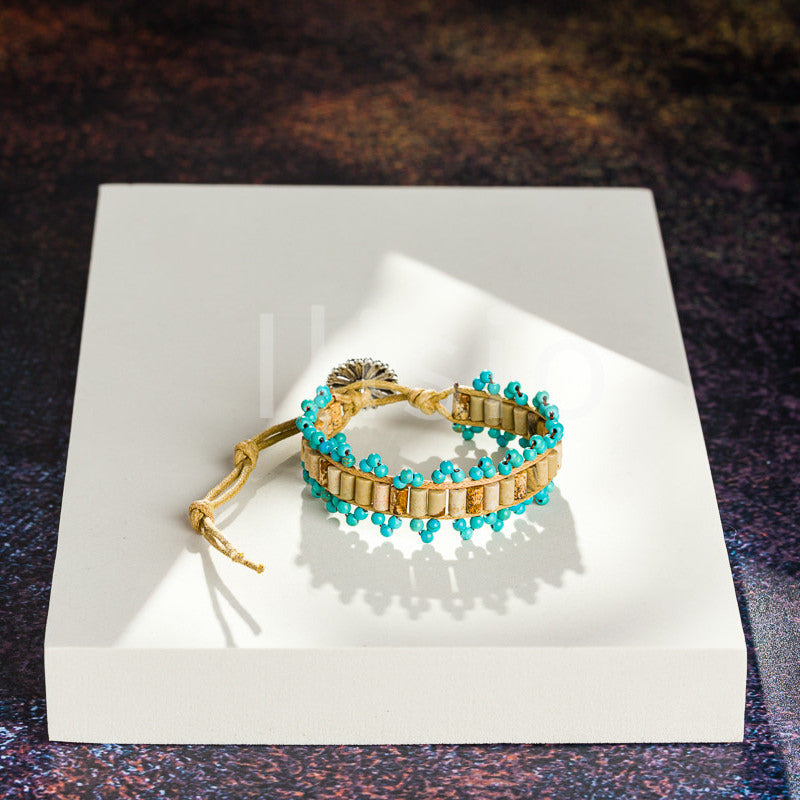 Bratara handmade, din pietre semipretioase, de Jasp Beige si Turcoaz - Ilisio.ro