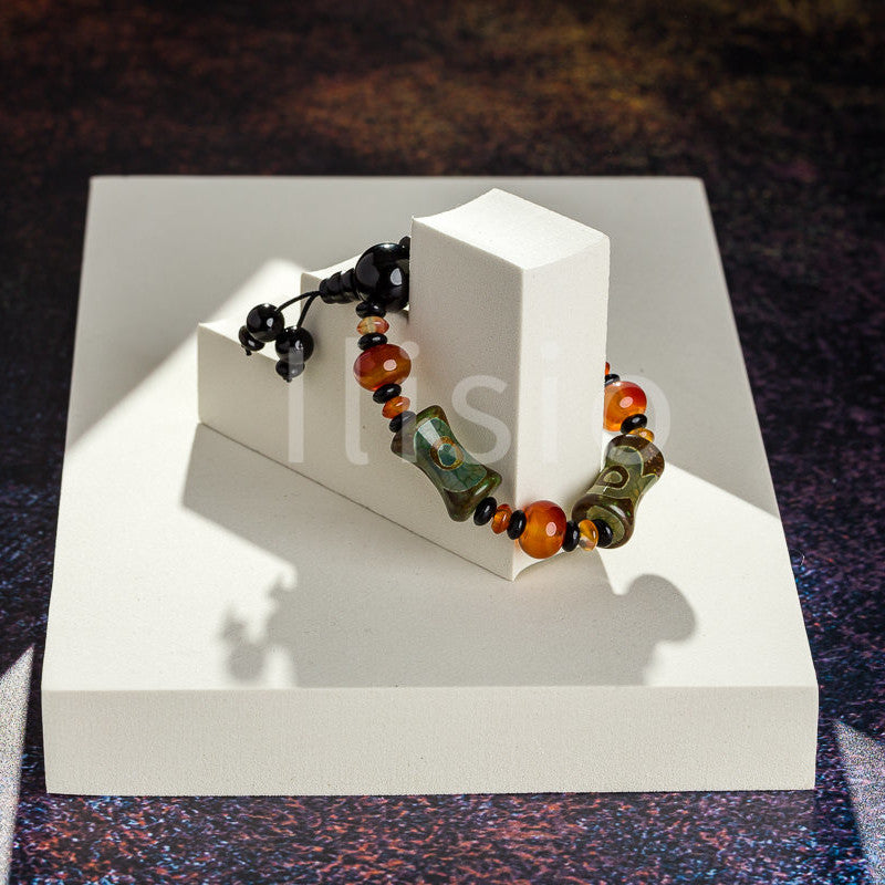 Bratara handmade, din pietre semipretioase, de Agat Tibetan Dzi - Ilisio.ro