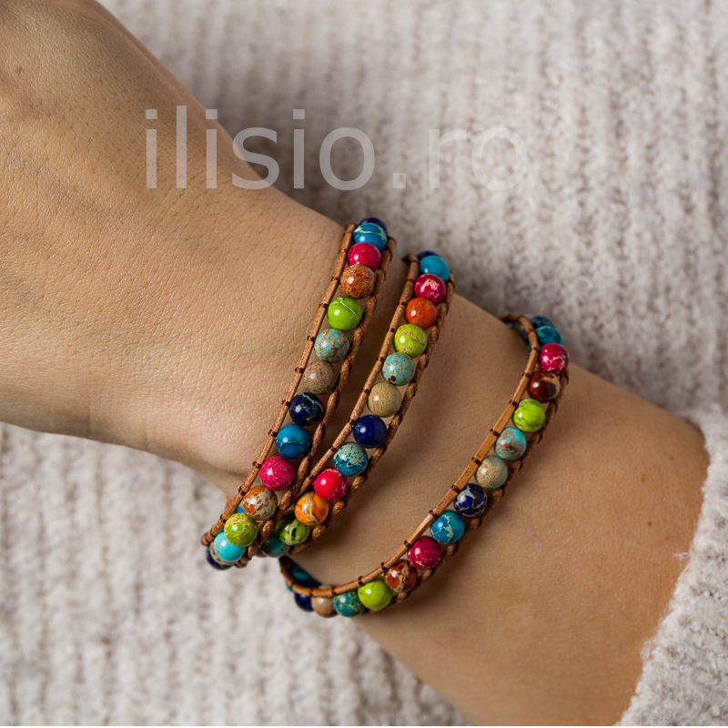 Bratara handmade, din pietre semipretioase rotunde de Jasp multicolor - Ilisio.ro