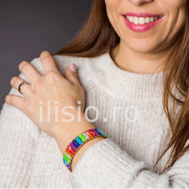 Bratara pentru cadou femei, din pietre semipretioase de Jasp multicolor - Ilisio.ro