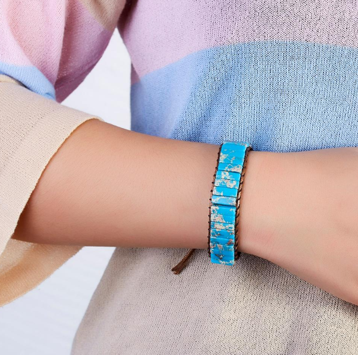 Bratara handmade chakra, cu pietre semipretioase de Jasp Turcoaz - Ilisio.ro