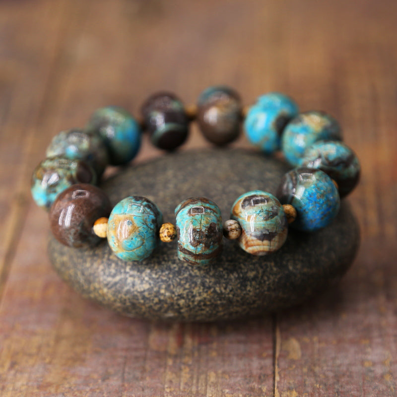 Bratara handmade, din pietre semipretioase rotunde, de Jasp oceanic - Ilisio.ro
