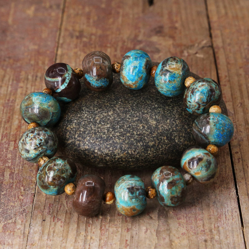 Bratara handmade, din pietre semipretioase rotunde, de Jasp oceanic - Ilisio.ro