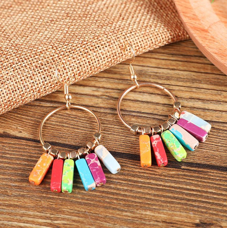 Cercei handmade, din pietre semipretioase, de Jasp multicolor - Ilisio.ro
