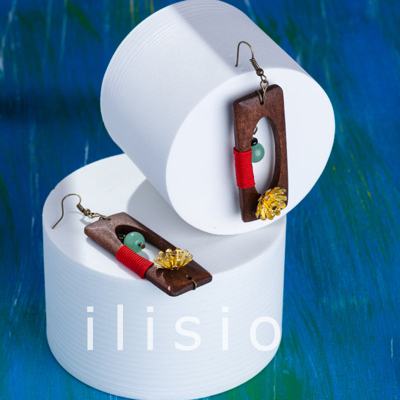 Cercei handmade, din lemn antichizat si piatra semipretioasa - Ilisio.ro