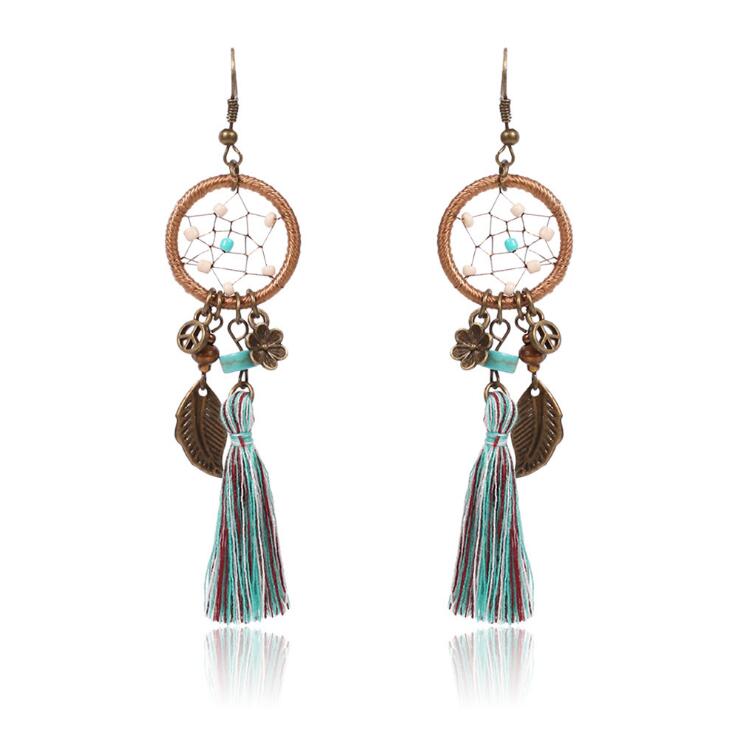 Cercei lungi, din mătase, cu pietre semipretioase de Agat Turcoaz - Ilisio.ro