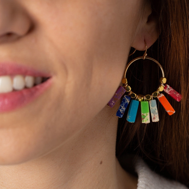 Cercei handmade, din pietre semipretioase, de Jasp multicolor - Ilisio.ro