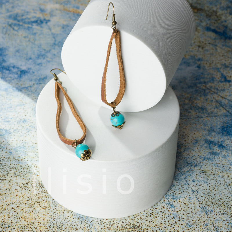 cercei piele cu piatra turquoise