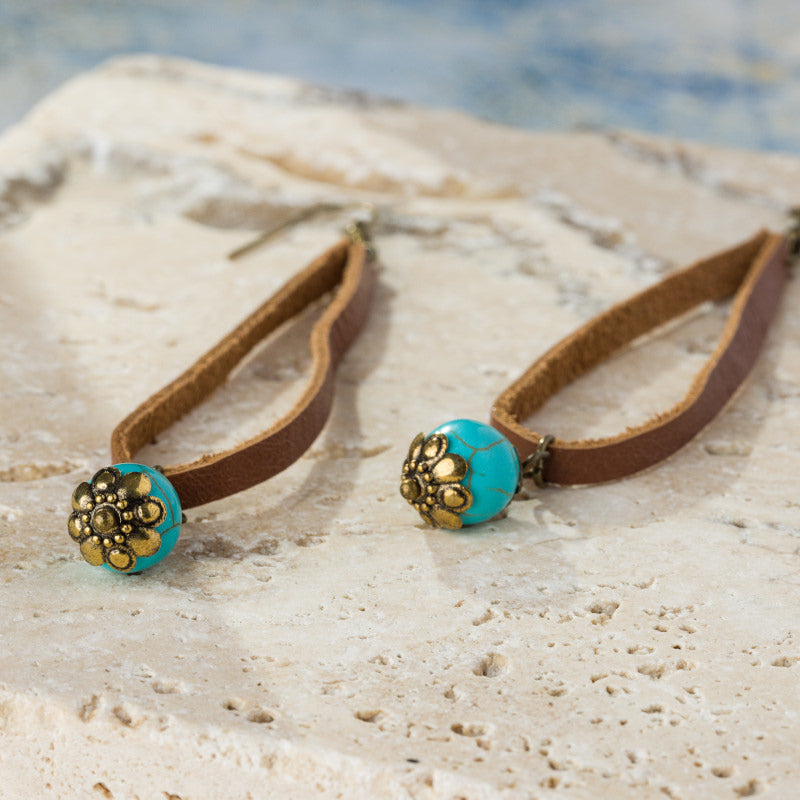 cercei piele cu piatra turquoise