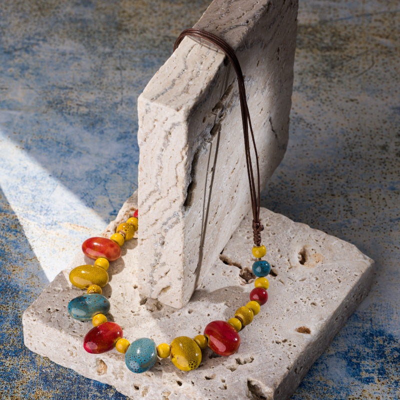 colier boho piese ceramice