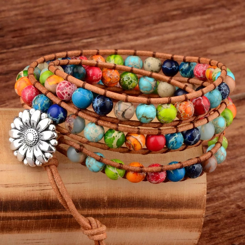 Bratara handmade, din pietre semipretioase rotunde de Jasp multicolor - Ilisio.ro