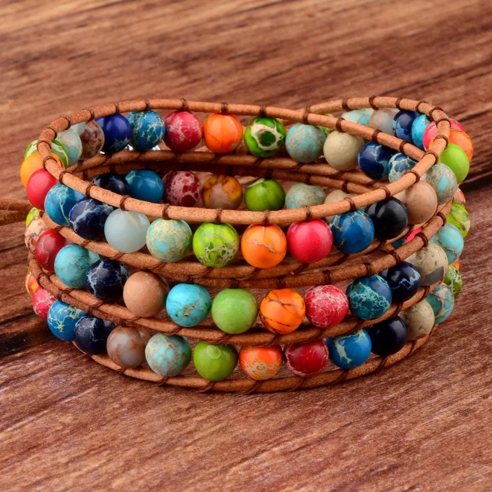 Bratara handmade, din pietre semipretioase rotunde de Jasp multicolor - Ilisio.ro