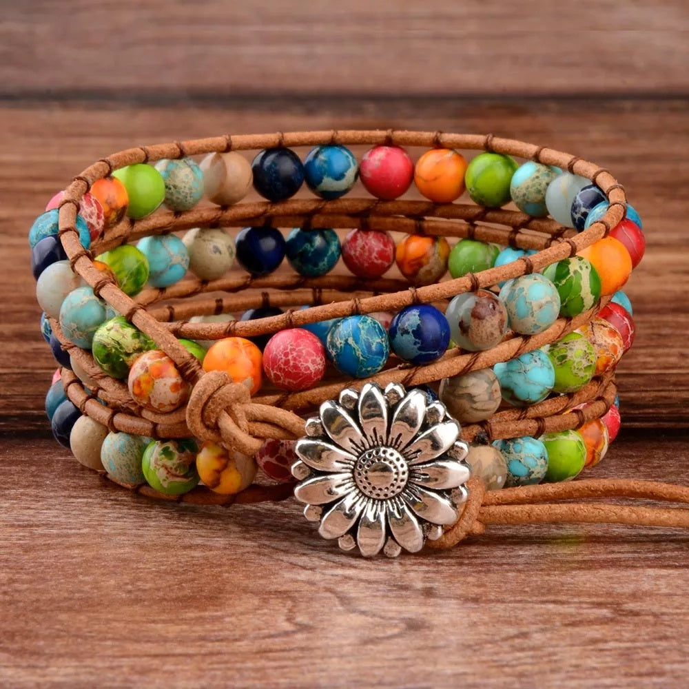 Bratara handmade, din pietre semipretioase rotunde de Jasp multicolor - Ilisio.ro