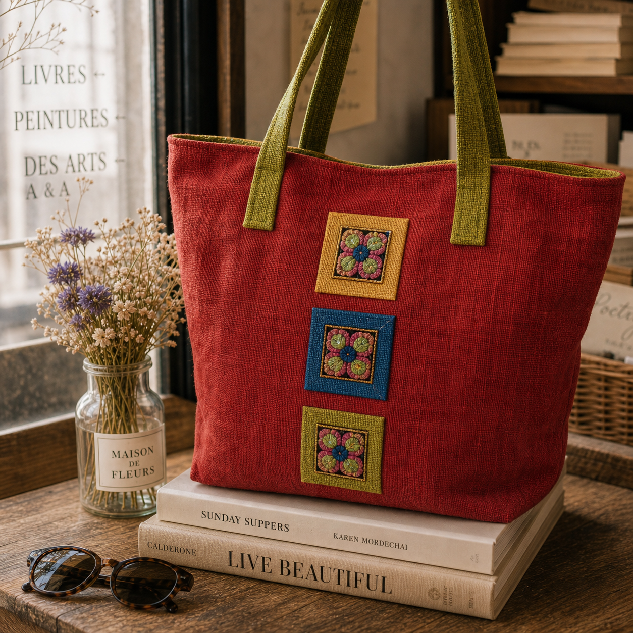 Geantă boho handmade în nuanțe naturale, cu detalii artizanale și design feminin inspirat din stilul mediteranean
