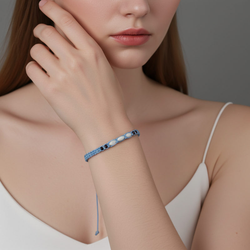 bratara handmade bumbac impletit albastru